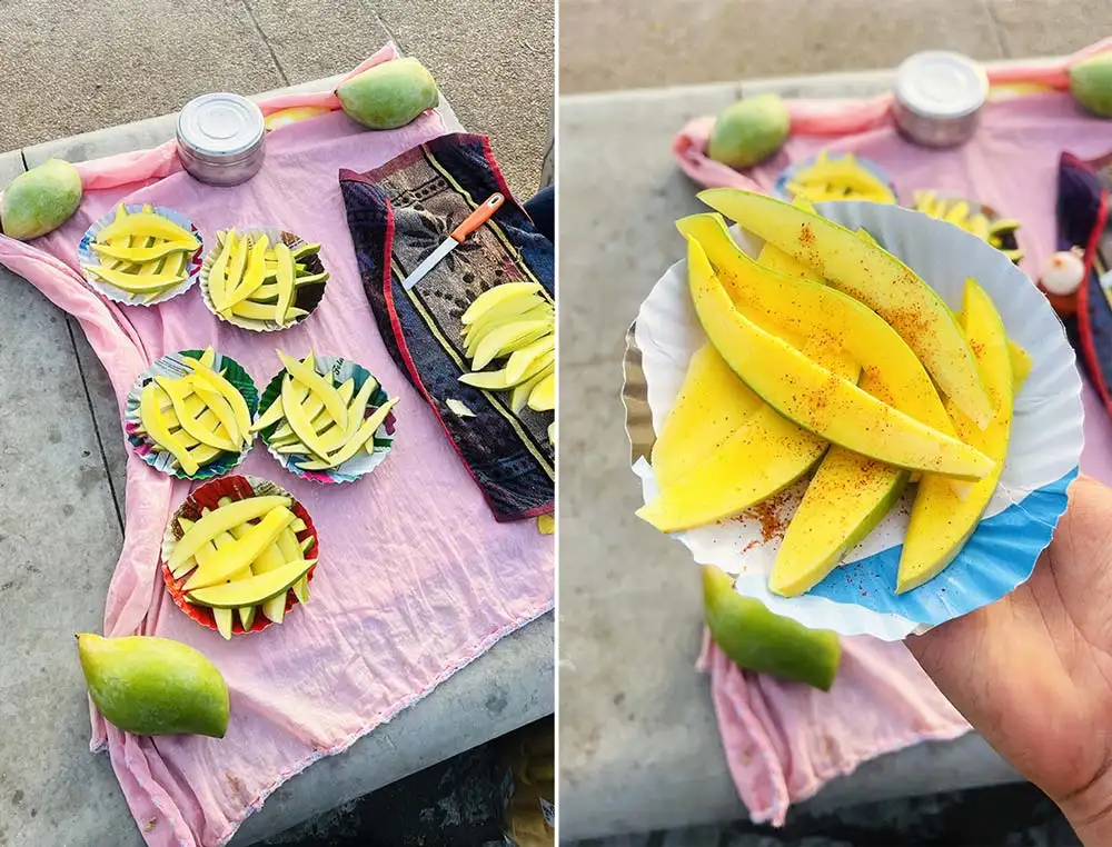 Raw mango with spices sold near Dumas Sea Face Surat