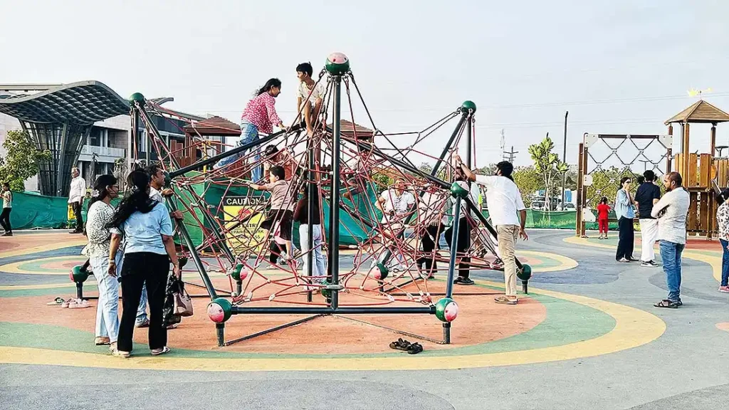 Kids climbing net play structure at Dumas Sea Face Surat