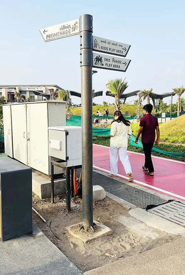 Directional signboard for Kids Play Area and Promenade at Dumas Sea Face