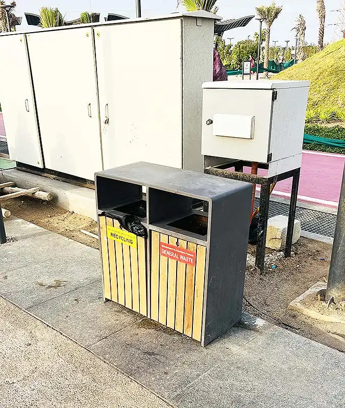 Two section dustbin for general waste and recycling at Dumas Sea Face