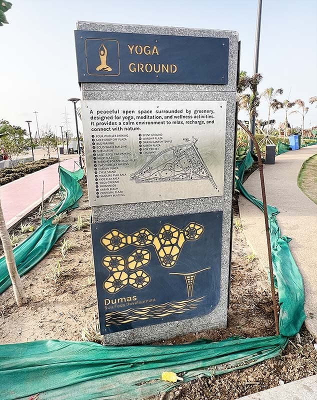 Yoga Ground information board at Dumas Sea Face Development
